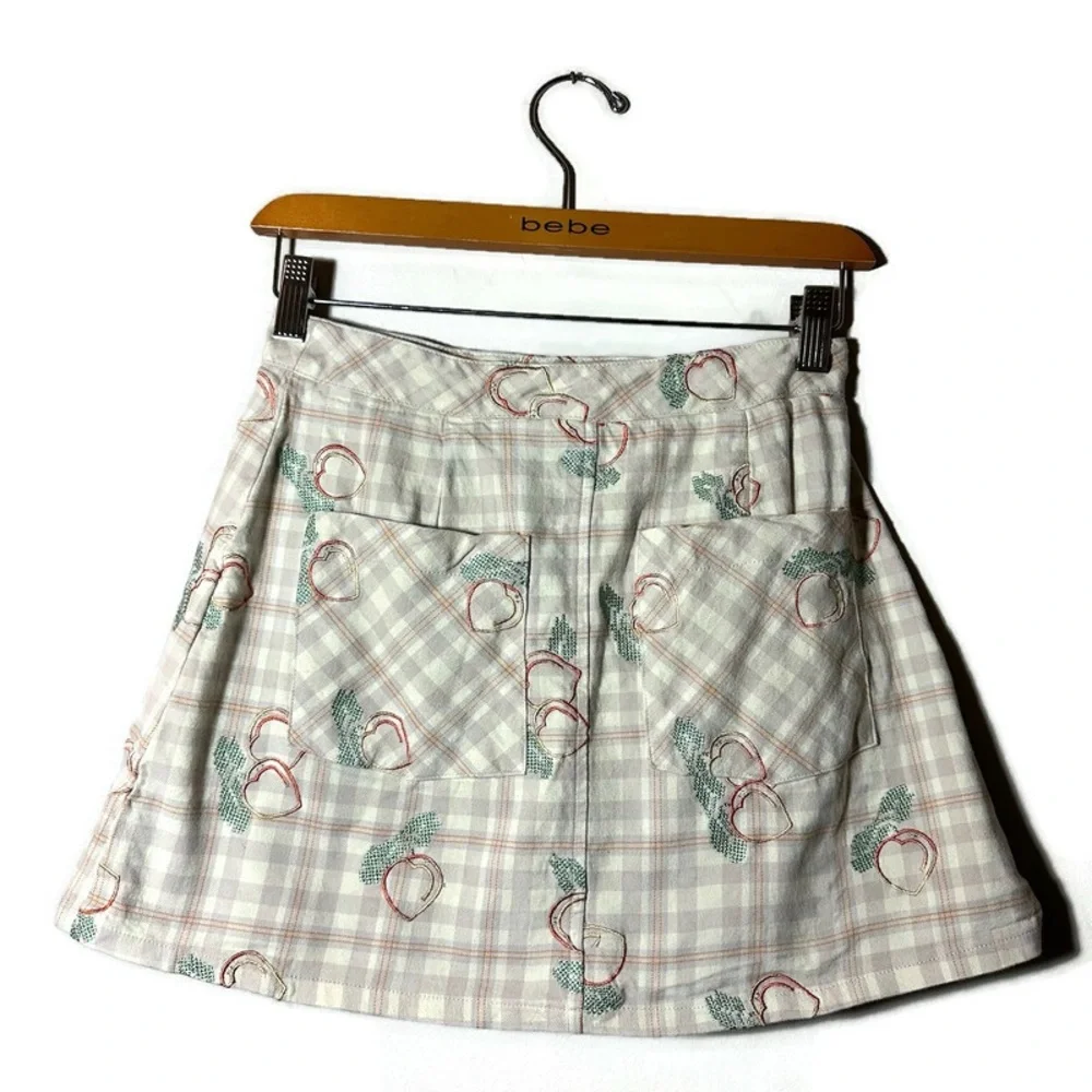 Urban Outfitters Plaid Embroidered Peach Print Wrap Pleated Skirt Size Small - Picture 6 of 11